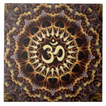 Golden Fractal Weave Aum  Ceramic Tile tiles