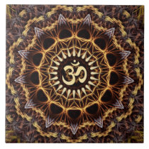 Golden Fractal Weave Aum  Ceramic Tile tiles