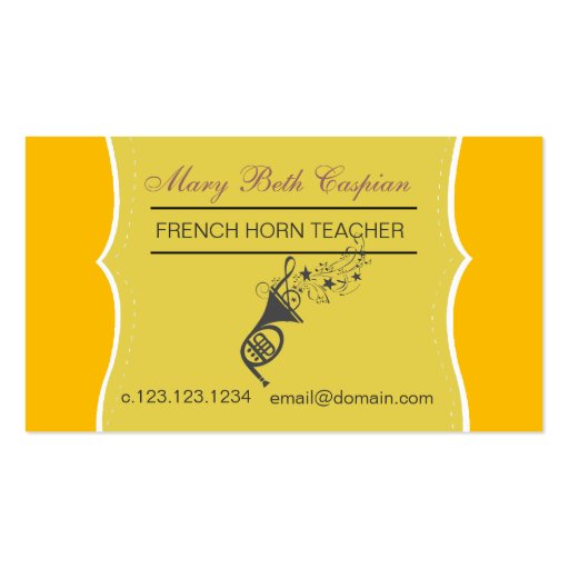 Golden French Horn Business Card Templates (front side)