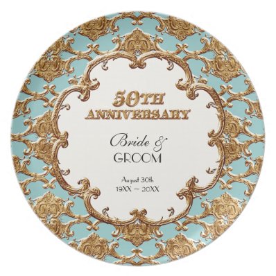 Golden French Swirl Commemorative 50th Anniversary Melamine Plate