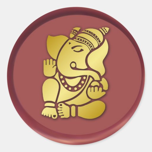 Golden Ganesha On Red Wax Seal Sticker