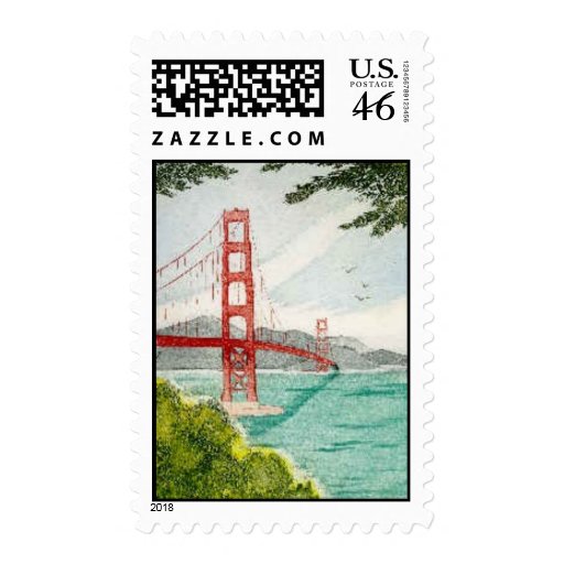 Golden Gate Bridge, Etching by Elizabeth Kavaler Postage Stamps