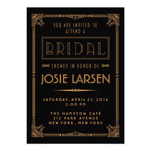 Golden Gatsby Art Deco Bridal Shower Invitations