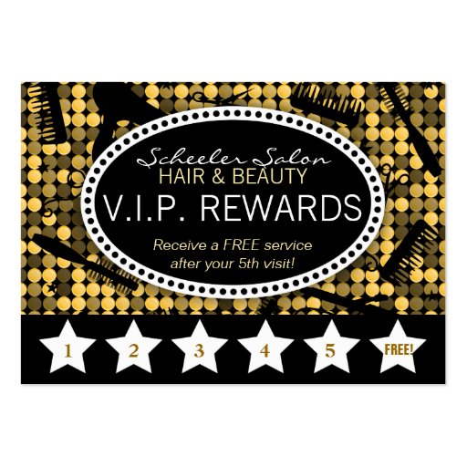 Golden Glam Custom Salon Loyalty Punch Card Business Card Template (front side)