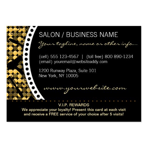 Golden Glam Custom Salon Loyalty Punch Card Business Card Template (back side)