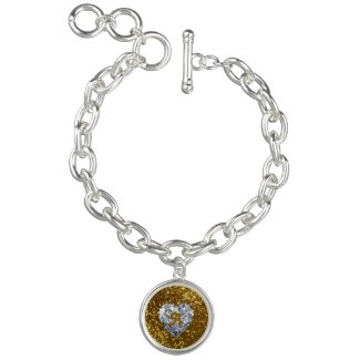 Golden Glitter and Heart Diamond Charm Bracelets