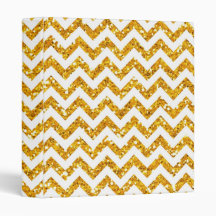Golden Glitter Chevron Pattern 3 Ring Binders
