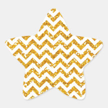 Golden Glitter Chevron Pattern Star Sticker