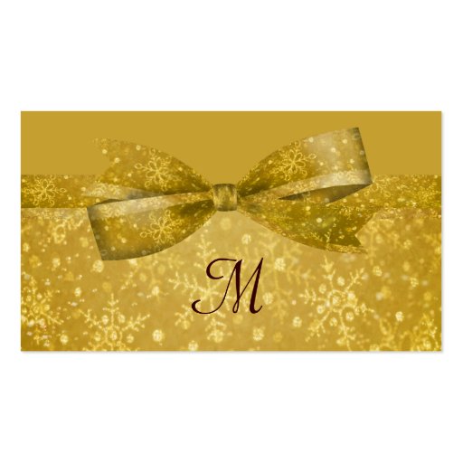 Golden Glitz & Shimmer Snowflakes Wedding Business Card (back side)