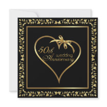 Golden heart with ribbon 50th anniversary announcement