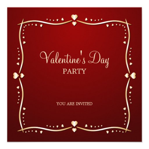 Golden Hearts Valentine's Day party invitation (front side)
