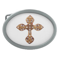 Golden Holy Cross Oval Belt Buckle