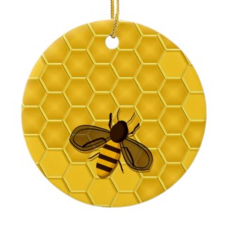 Golden Honeycomb Ornament with Honeybees