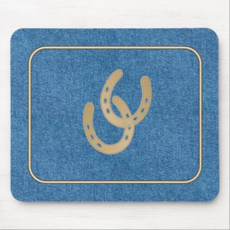 Golden Horseshoes on Denim Mouse Pad mousepad