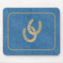 Golden Horseshoes on Denim Mouse Pad mousepads