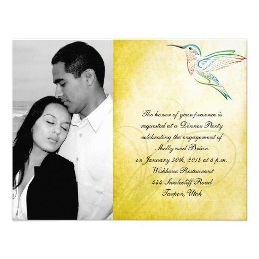 Golden Hummingbird Watercolor Wedding Engagement Custom Announcement (front side)