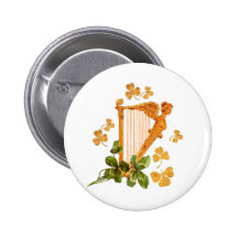 Golden Irish Harp Pinback Buttons