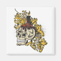 Golden leaf skull magnet