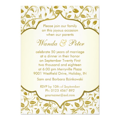 Golden leaves 50th Wedding Anniversary Invites