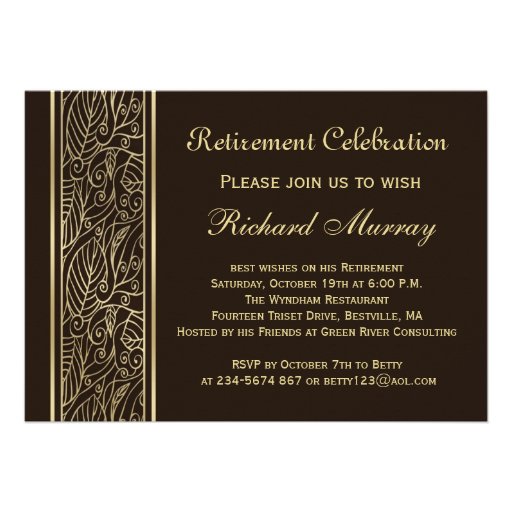 Golden leaves on brown Retirement Party Invites