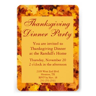 Golden Leaves Thanksgiving Dinner Invitation