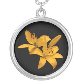 Golden Lilies Round Pendant Necklace