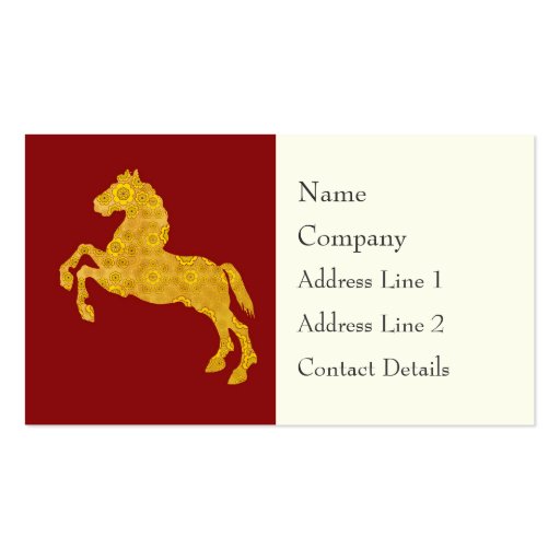 Golden Lotus Petal Pattern Horse On Dark Red Business Card (front side)