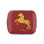 Golden Lotus Petal Pattern Horse On Dark Red Jelly Belly Candy Tins at Zazzle