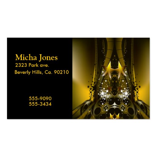 Golden Movie Reels And A Gazillion Stars Business Card Template (front side)