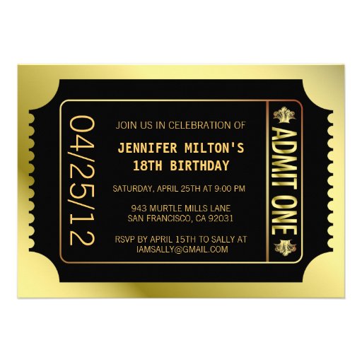 Golden Movie Ticket Invites