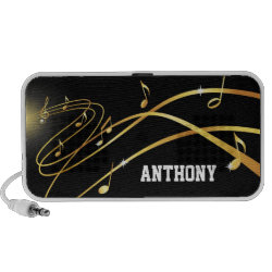 Golden musical flow personalized Doodle speaker, add your own name or text