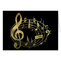 Golden musical notes in oval shape card
