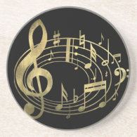 Golden musical notes in oval shape drink coaster