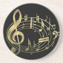 Golden musical notes in oval shape drink coaster