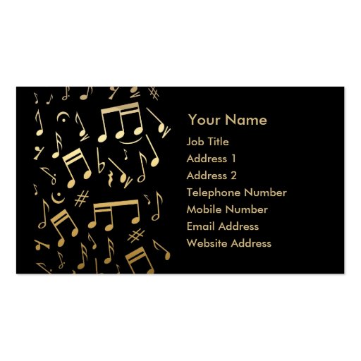 Golden musical notes on Black background Business Card Templates