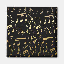 Golden musical notes on Black background Fridge Magnets