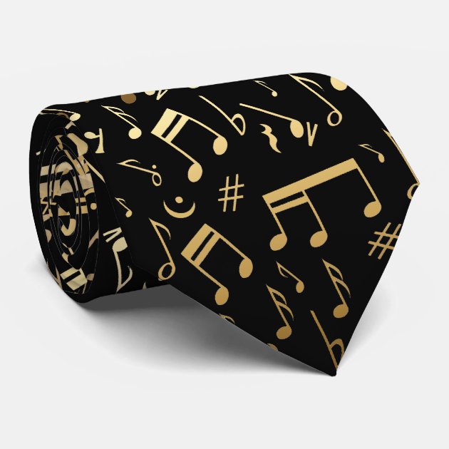 Golden Musical Notes on Black Tie