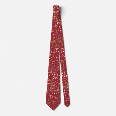 Golden Musical Notes on red Tie