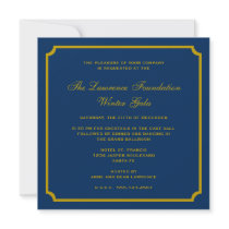 Golden navy square frame corporate holiday formal invitations