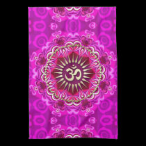 Golden OM Modern Pink Floral Batik Cloth Banner kitchen towels