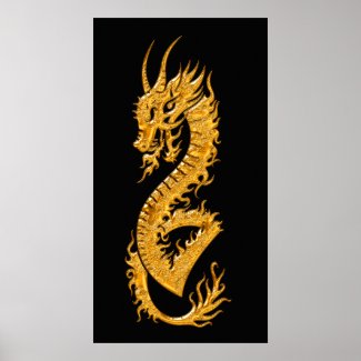 Golden oriental dragon 02 (right) posters
