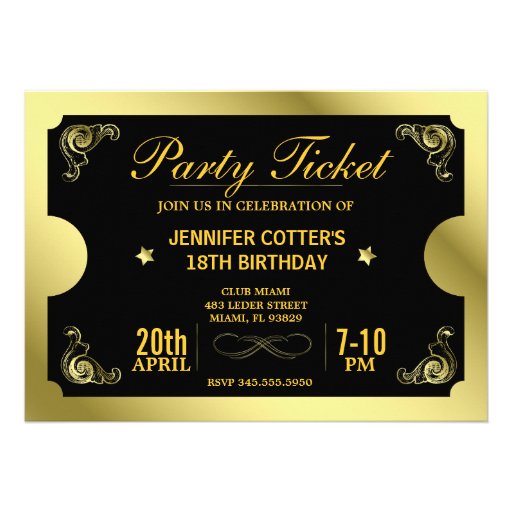 Golden Party Ticket Invites