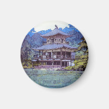 Golden Pavilion  Hiroshi Yoshida garden lake scene Fridge Magnet