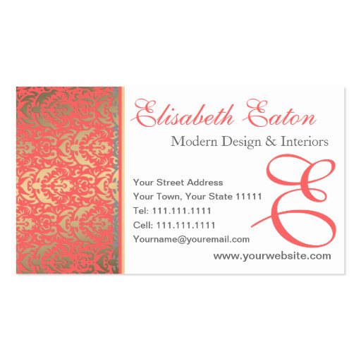 Golden Peach Shimmer Damask Elegant Woman's Business Card Templates