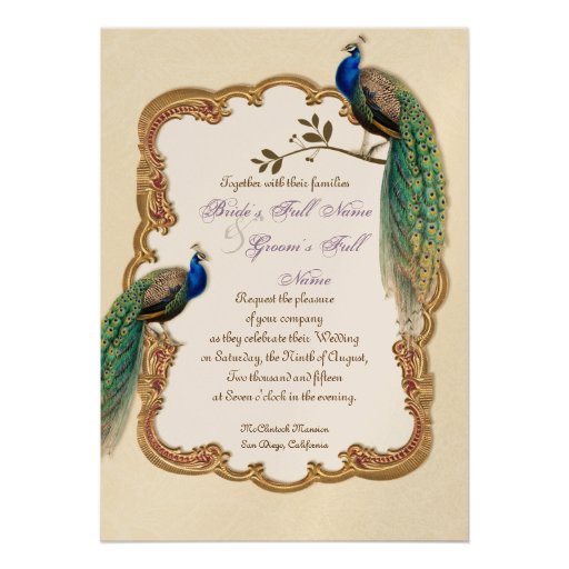 Golden Peacock & Calligraphy Swirls Invitation