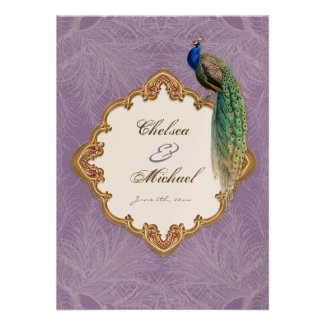 Golden Peacock & Calligraphy Swirls Invitation
