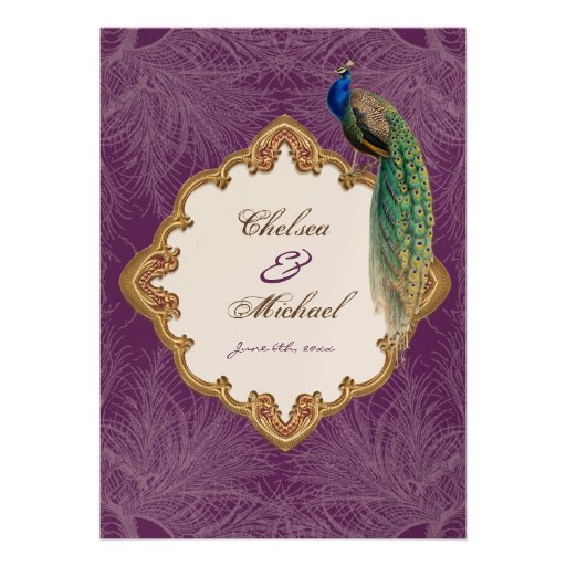 Golden Peacock & Calligraphy Swirls Invitation