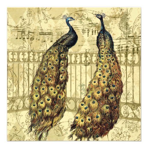 Golden Peacock Ornate Vintage Wedding Invitation