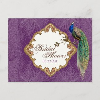Golden Peacock & Swirls - Save the Date Postcard