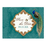 Golden Peacock & Swirls - Save the Date Postcard
